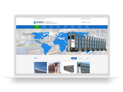 (PC WAP)电动闸门伸缩门类网站pbootcms模板 蓝色自动伸缩门网站源码下载